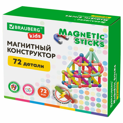 превью Магнитный конструктор MAGNETIC STICKS, 72 магнитные детали, BRAUBERG KIDS