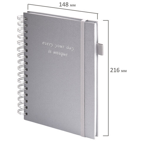 Бизнес-тетрадь на гребне А5 148×216 ммBRAUBERG «Calipso» под кожурезинкаклетка80 л. серая116253