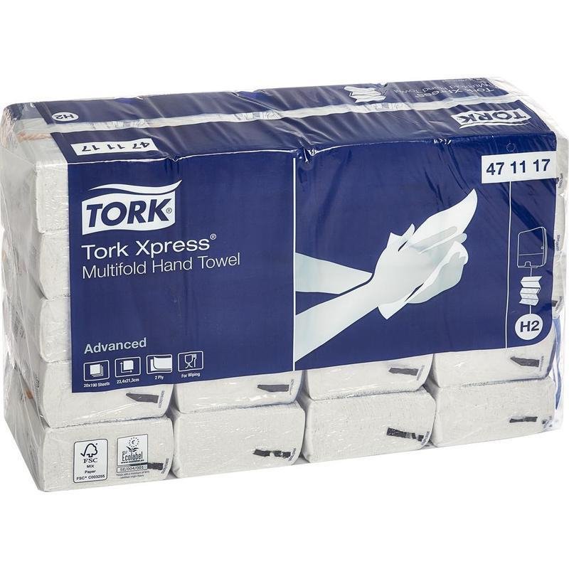 Полотенца бумажные листовые Tork Xpress Advanced Н2 Z-сложения 2-слойные 20 пачек по 190 листов (артикул производителя 471117)