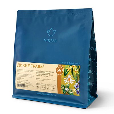 Чай листовой NIKTEA «Дикие травы» травяной с малиной и мятой 250 г