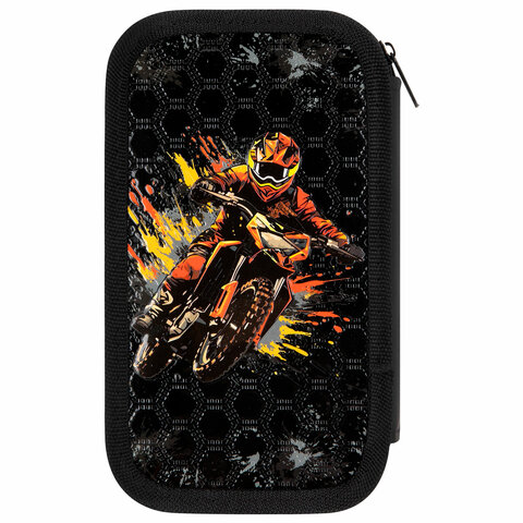 Пенал ЮНЛАНДИЯ, 2 отделения, ламинированный картон, конгрев, 19×11 см, «Fire moto»