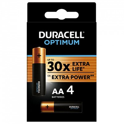 Батарейка AA пальчиковая Duracell Optimum (4 штуки в упаковке)