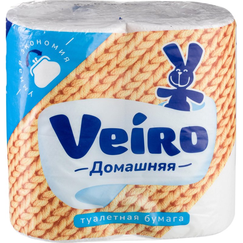 Бумага туалетная Veiro Домашняя 2сл бел вторич втул 15м 120/рул 4рул/уп 1c2
