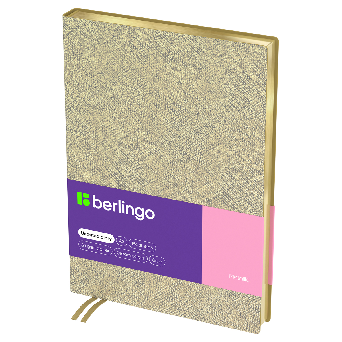 превью Ежедневник недатированный, А5, 136л., кожзам, Berlingo «Metallic», зол. срез, золотой металлик