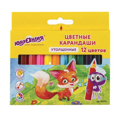 превью Карандаши цветные утолщенные ЮНЛАНДИЯ «МАЛЫШИ-КАРАНДАШИ», 12 цветов, укороченные заточенные