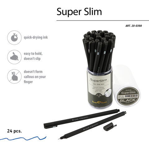 Ручка гелевая BRUNO VISCONTI «Super Slim Black», СИНЯЯ, узел 0.28 мм, линия 0.2 мм