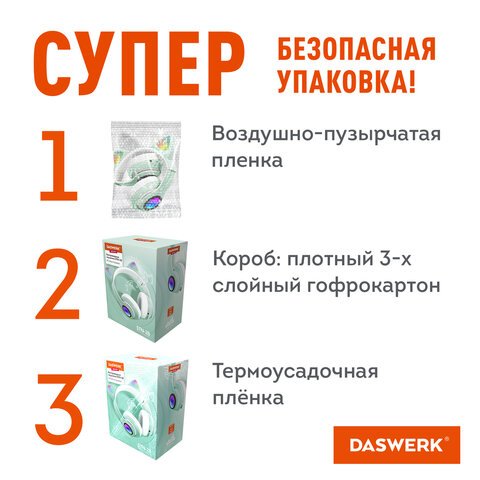 Наушники беспроводные игровые накладные, с ушками, светящиеся, мятные DASWERK STN-28