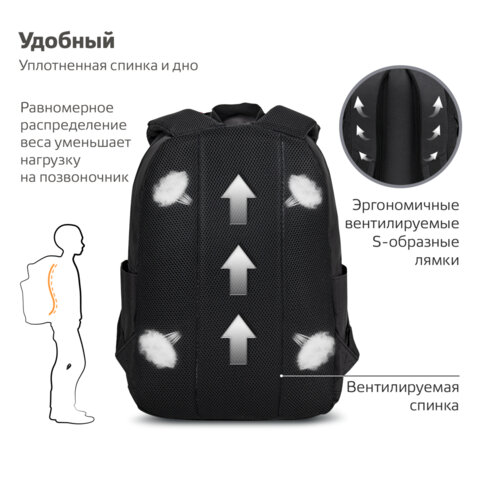 Рюкзак BRAUBERG ENERGETIC универсальный, эргономичный, «Mask», черный, 43×30х16 см