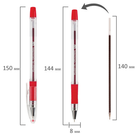 Ручка шариковая масляная с грипом BRAUBERG «Model-XL» ORIGINAL, КРАСНАЯ, узел 0.7 мм, линия письма 0.35 мм, 143244