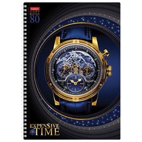Тетрадь А4, 80 л., HATBER гребень, клетка, 3D фольга, «TIME» (2 вида в спайке)