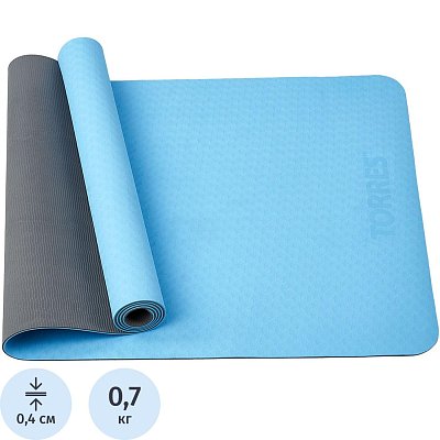 Коврик для йоги TORRES Comfort 4, YL10064, TPE 4 мм, нескольз, сине-серый