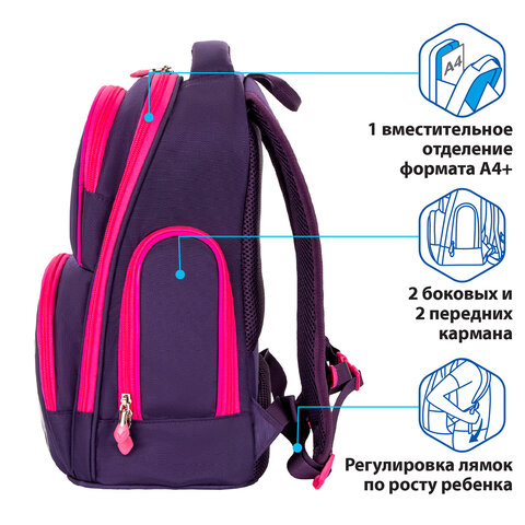 Рюкзак BRAUBERG CLASSICлегкий каркаспремиум материалGraceful catфиолетовый37×32х21 см270087