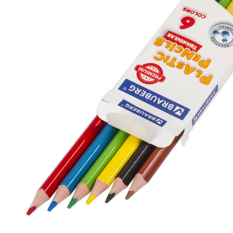 Карандаши цветные пластиковые BRAUBERG PREMIUM6 цветовтрехгранныегрифель мягкий 3 мм181660