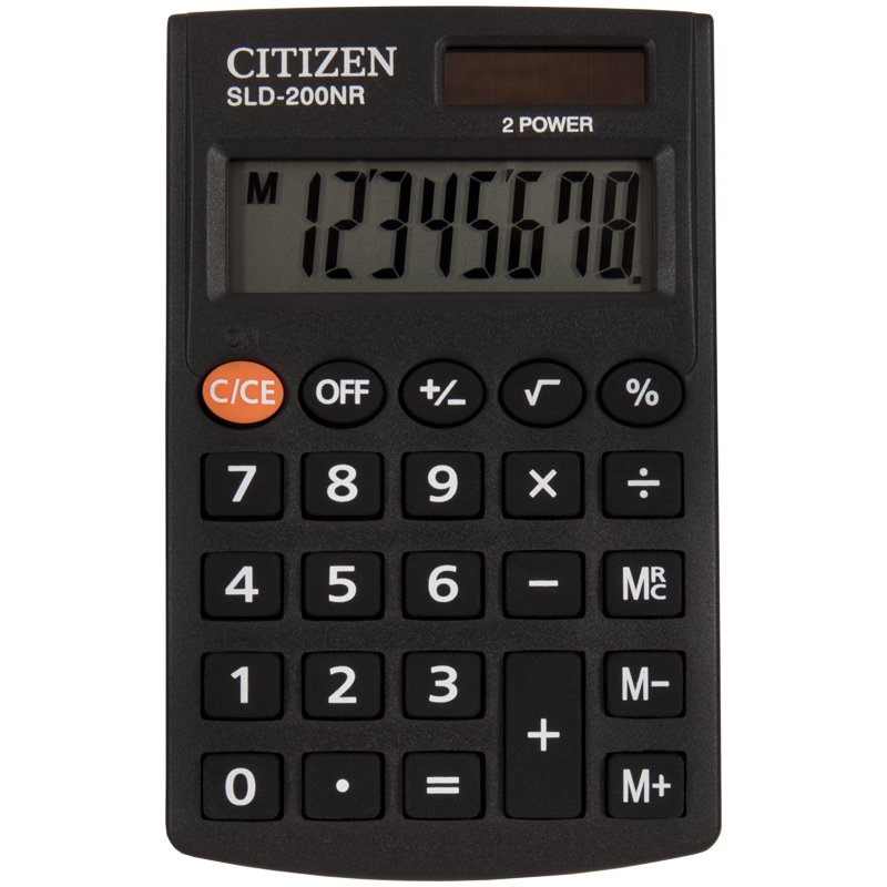 Калькулятор карманный Citizen SLD-200NR, 8 разр., двойное питание, 62×98×10мм, черный