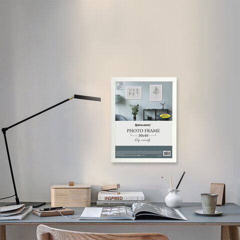 Рамка 30×40 см небьющаяся, аналог IKEA, багет 21 мм, МДФ, BRAUBERG «Idea», белая