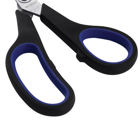 Ножницы BRAUBERG «Soft Grip», 216 мм, резиновые вставки, серо-зеленые, 3-х сторонняя заточка, карт. уп с подв
