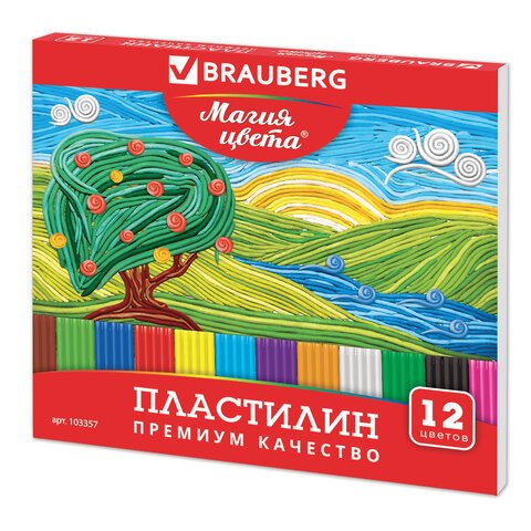 Пластилин BRAUBERG, 12 цветов, 240 г, высшее качество, со стеком