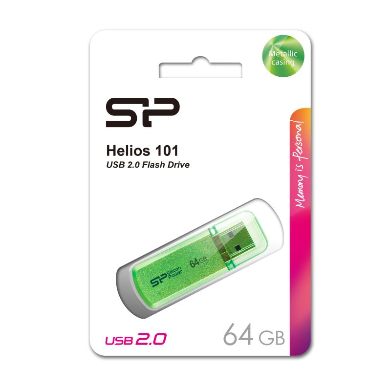 Флеш-память Silicon Power Helios 101 64GB USB 2.0, зеленый, алюминий