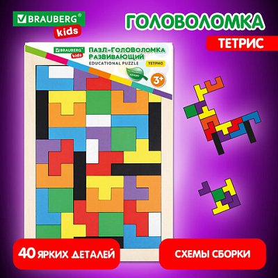 Головоломка развивающая деревянная «Тетрис», цветной, 18×27 см, BRAUBERG KIDS