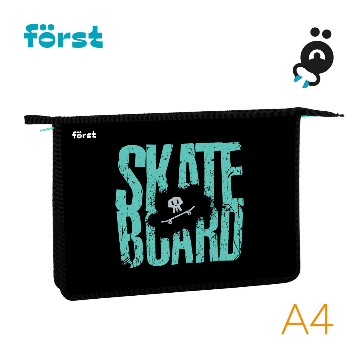Папка для тетрадей 1 отделение, А4 Först «Skateboard», 340×245×40мм, пластик, на молнии