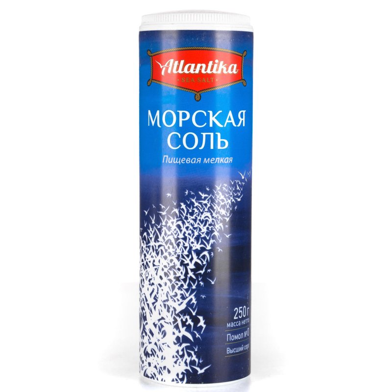 Соль Atlantika пищевая морская мелкая, пл. туба 250 г
