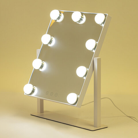 Зеркало для макияжа гримерное с подсветкой, 9 LED-ламп, 3 режима свечения, размер 25×30 см, работа от сети 220 V, цвет белый, BRABIX