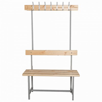 Скамья с вешалкойспинкой «СВТ 4»1765×1000х395 мм7 крючковкаркас металлический серыйсиденье дерево