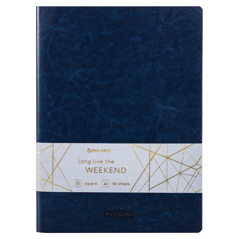превью Тетрадь 60 л. в клетку обложка гладкий кожзам, сшивка, B5 (179×250мм), ТЕМНО-СИНИЙ, BRAUBERG VIVA