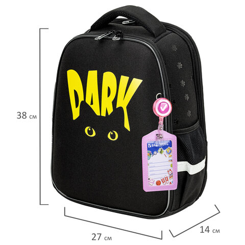 Ранец BRAUBERG FIT, 2 отделения, «Dark cat», 38×27х14 см