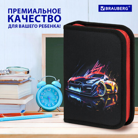 Пенал BRAUBERG, 1 отделение, полиэстер, 21×14 см, «Neon drift»