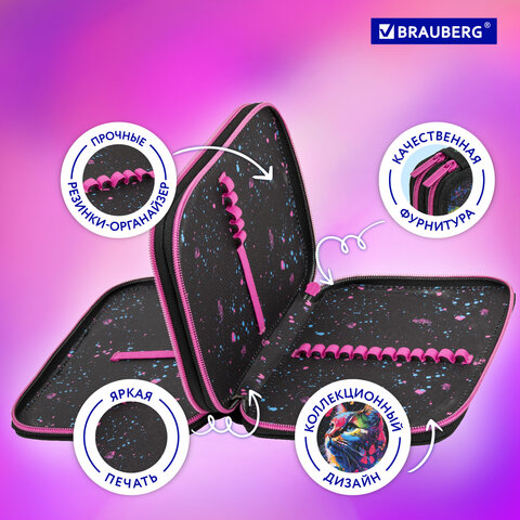 Пенал BRAUBERG, 2 отделения, полиэстер, 21×14 см, «Butterfly catcher»