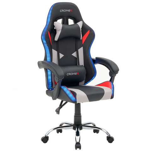 Кресло компьютерное CROMEX «Quantum GM-155 RGB», подсветка, две подушки, экокожа, черное/красное/серое