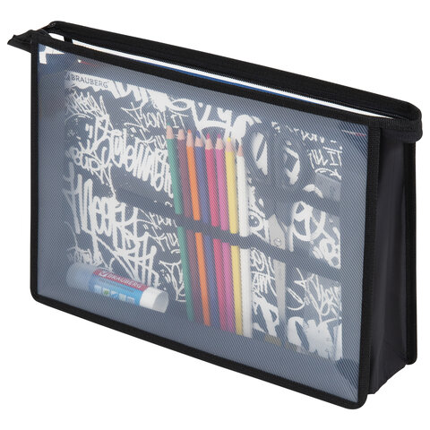 Папка для труда BRAUBERG А4, 2 отделения, пластик, молния сверху, органайзер, «Graffiti»