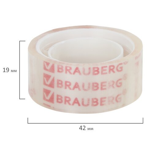 Клейкие ленты 19 мм х 10 м канцелярские BRAUBERG, комплект 12 шт., прозрачные