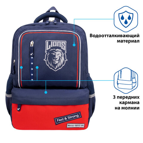 Рюкзак BRAUBERG STAR, «Brave lion», синий, 40×29х13 см