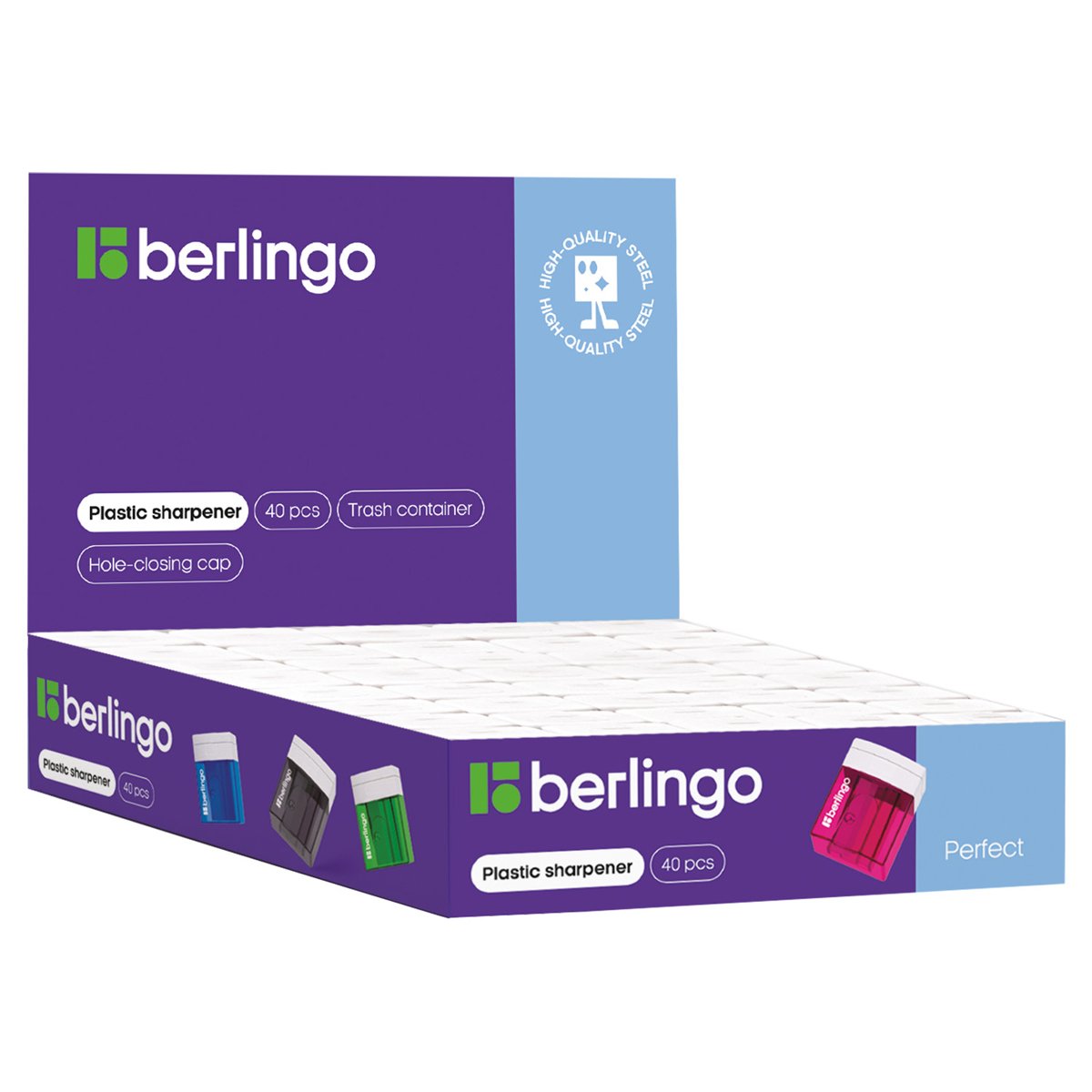 Точилка пластиковая Berlingo, 1 отверстие, контейнер, ассорти