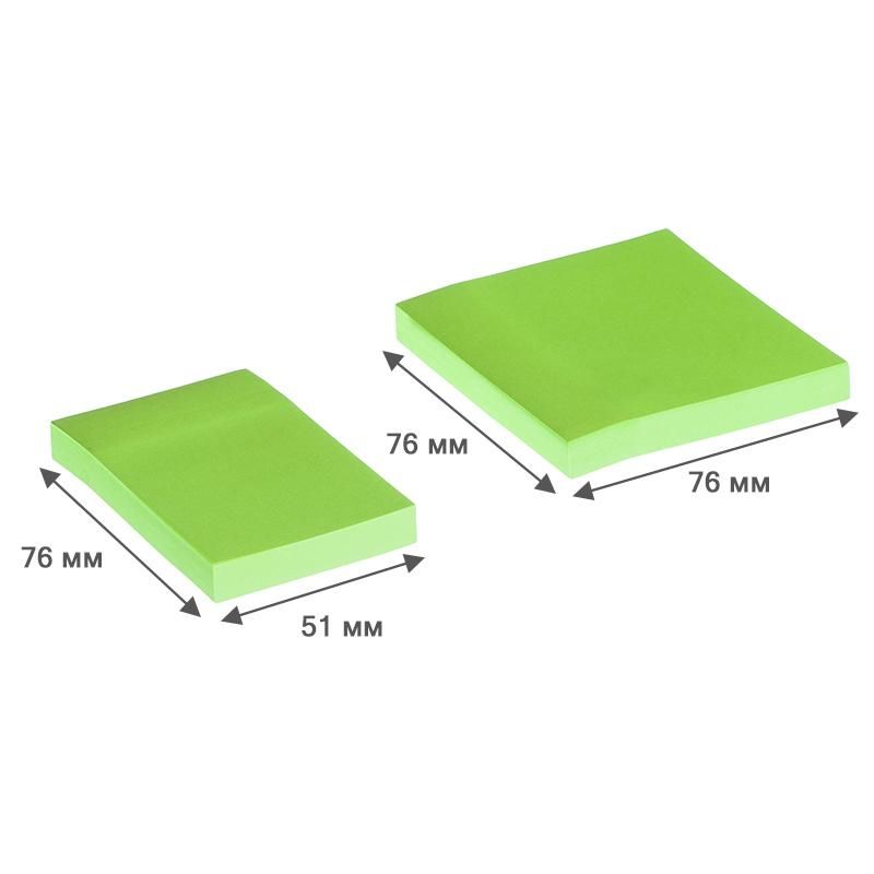 Стикеры Attache Simple 76×51мм; 76×76мм неон зеленый наб 2×100 л
