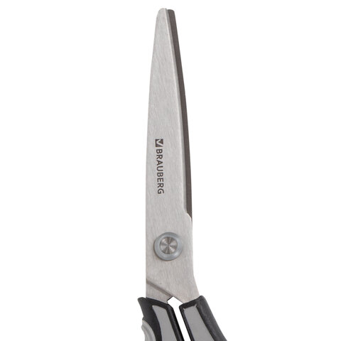 Ножницы BRAUBERG SUPER, 210 мм, серо-черные, 2-х сторонняя заточка