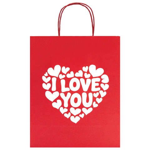 Пакет подарочный (1 штука) 26×13х32 см (L) «Love Kraft», крафт, ЗОЛОТАЯ СКАЗКА