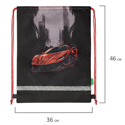 Мешок для обуви BRAUBERG KIDS, с петлей, светоотражающая полоса, 46×36 см, Red car