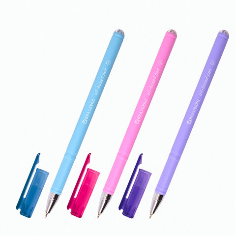 превью Ручка шариковая масляная BRAUBERG «FRUITY Pastel», СИНЯЯ, soft-touch, узел 0.7 мм, линия письма 0.35 мм, 142958