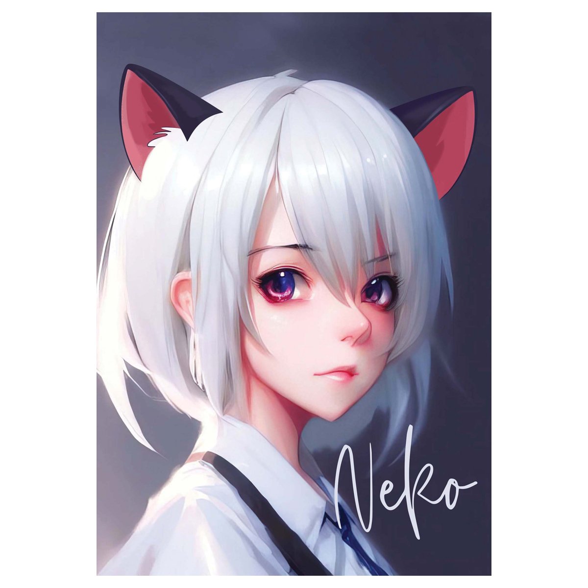Тетрадь 80л., А5, клетка на гребне MESHU «Neko», двойная обложка, матовая ламинация, тиснение фольгой