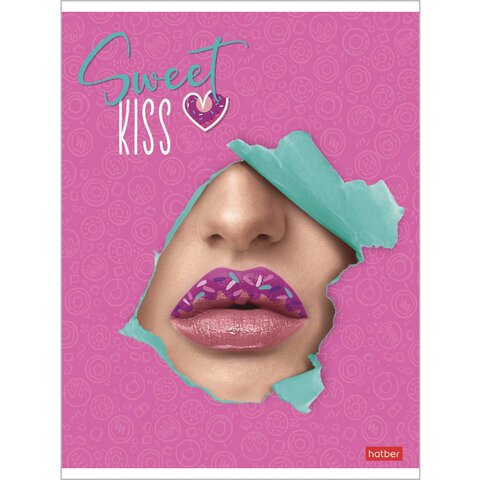 Тетрадь А5, 48 л., HATBER, скоба, клетка, матовая ламинация, 3D-лак, «Sweet kiss» (5 видов в спайке)