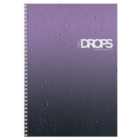 Тетрадь А4 80 л., HATBER, гребень, клетка, глянцевая ламинация, «Drops» (микс в спайке), 088870
