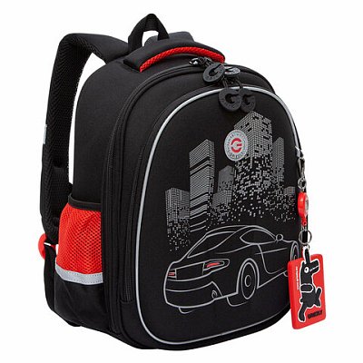Ранец GRIZZLY анатомическая спинка, c бейджем, для мальчиков, «NIGHT RACE», 36×28х20 см