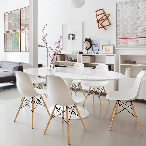 Стулья BRABIX «Eames CF-010», КОМПЛЕКТ 4 шт., пластик белый, опоры дерево/металл, 532630
