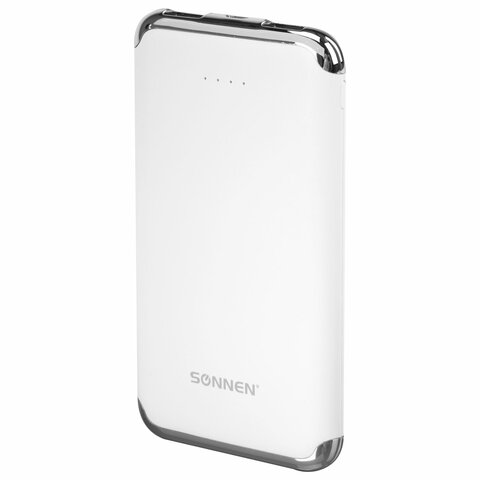 Аккумулятор внешний 6000 mAh SONNEN POWERBANK K611, 2 USB, литий-полимерный, белый
