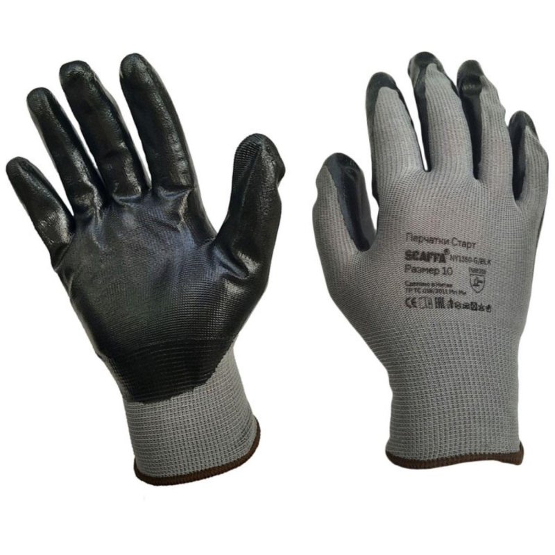 Перчатки защитные нейлон с нитрилом SCAFFA Старт NY1350-G/BLK р.8