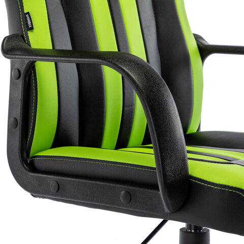 Кресло компьютерное BRABIX «Stripe GM-202», экокожа, черное/зеленое