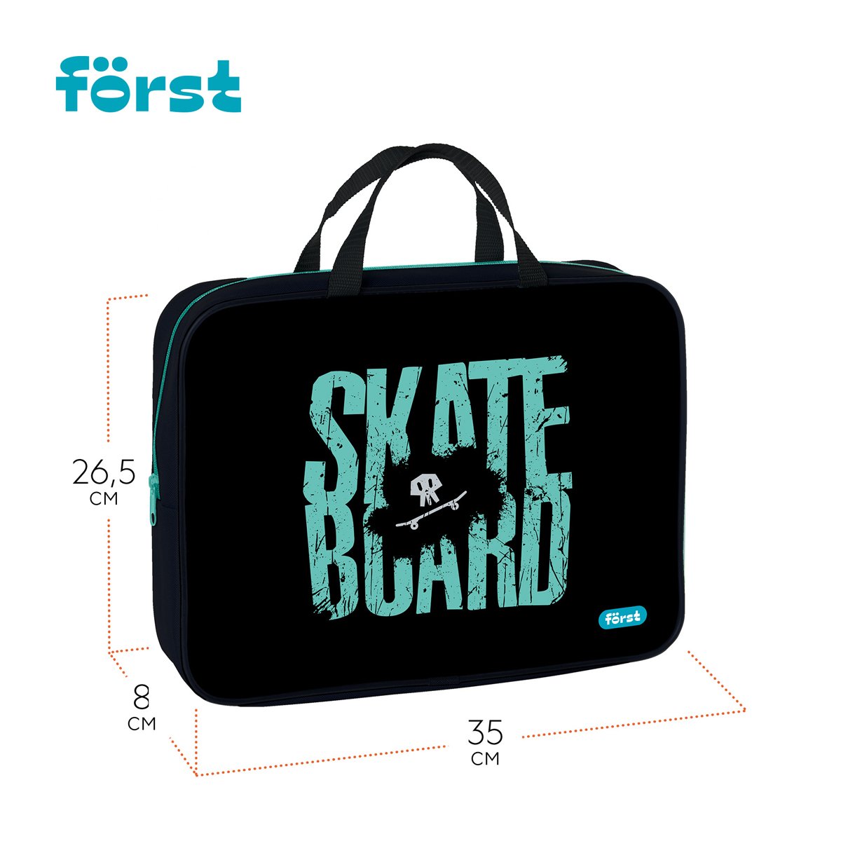 Папка текстильная с ручками 1 отделение, А4 Först «Skateboard», 350×265×80мм, текстиль, на молнии
